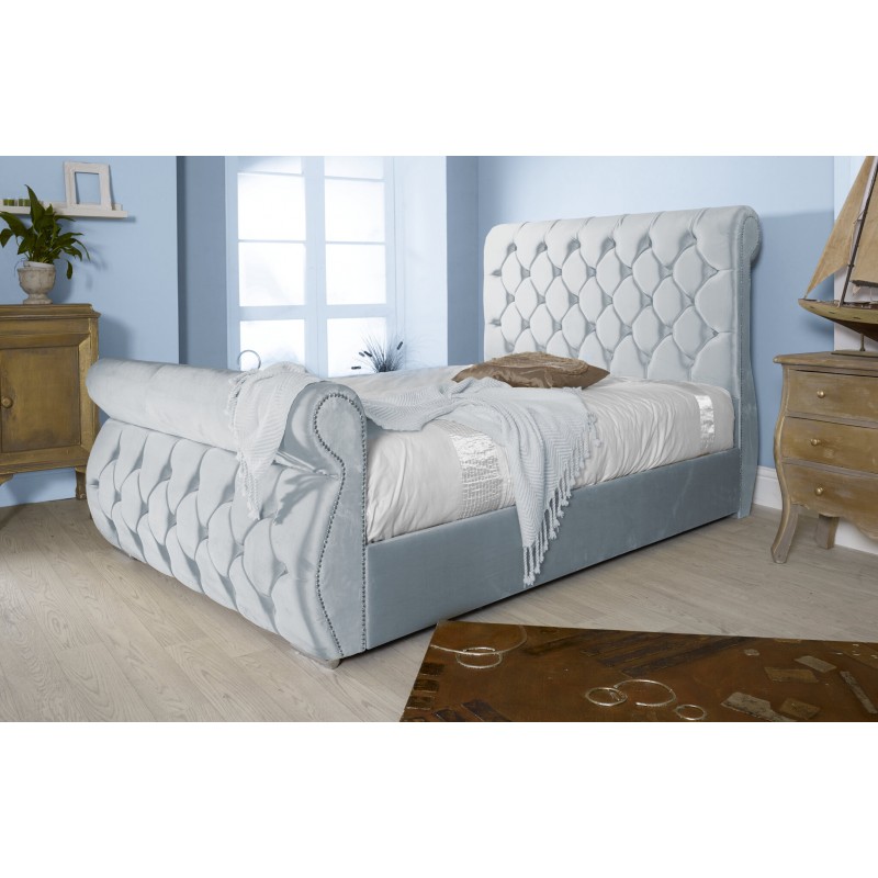 Naws Chesterfield Velvet Silver 4ft Small Double Ottoman Bed